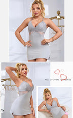 Lace Trim Side-Slit Nightgown Sleep Dress for Women