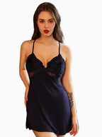 Lace Trim Side-Slit Nightgown Sleep Dress for Women