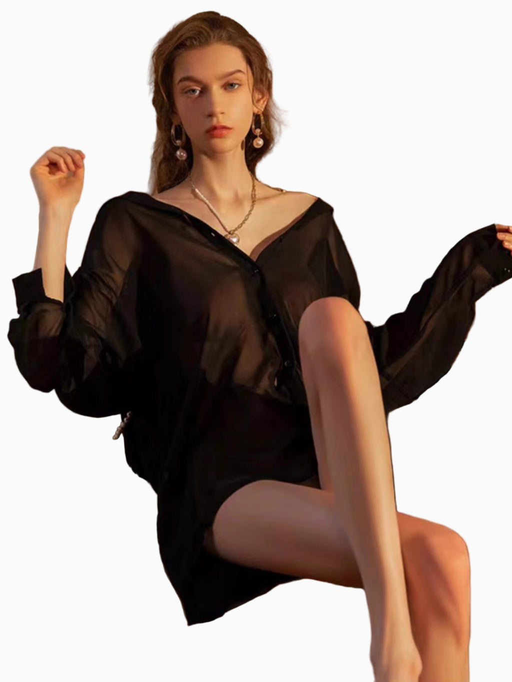 Women’s Sexy Sheer Mesh Lingerie Shirt – See-Through Top