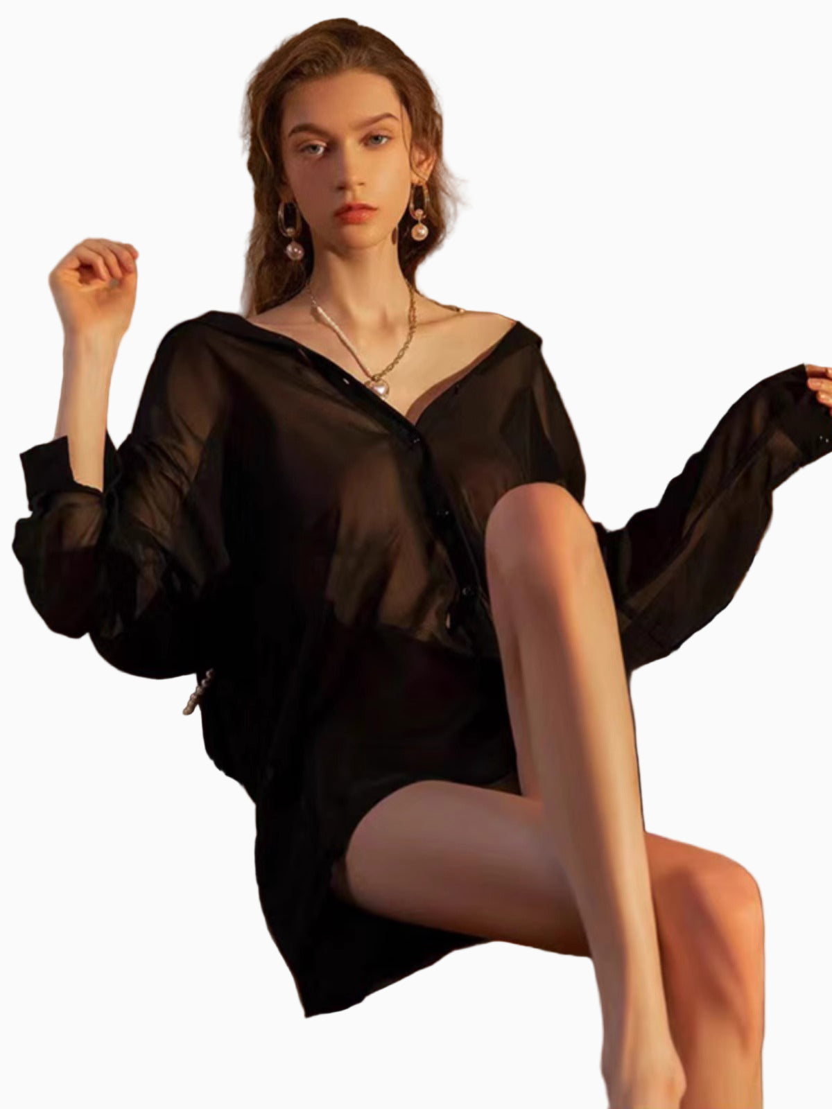 Women’s Sexy Sheer Mesh Lingerie Shirt – See-Through Top