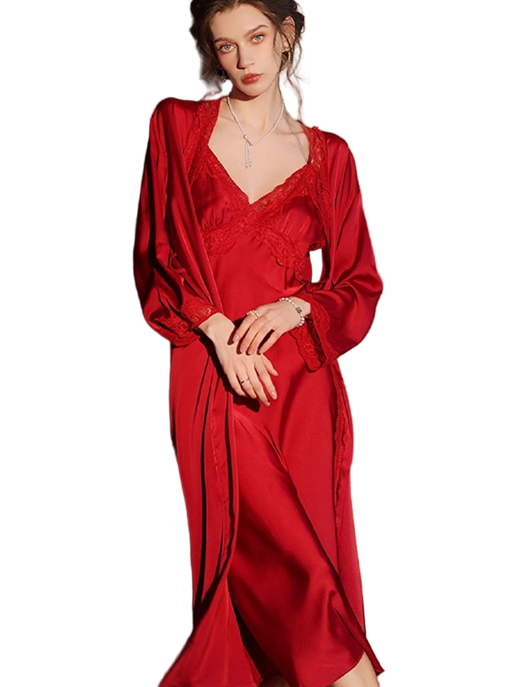 Lace Long Bridal Robe Sleepwear Set