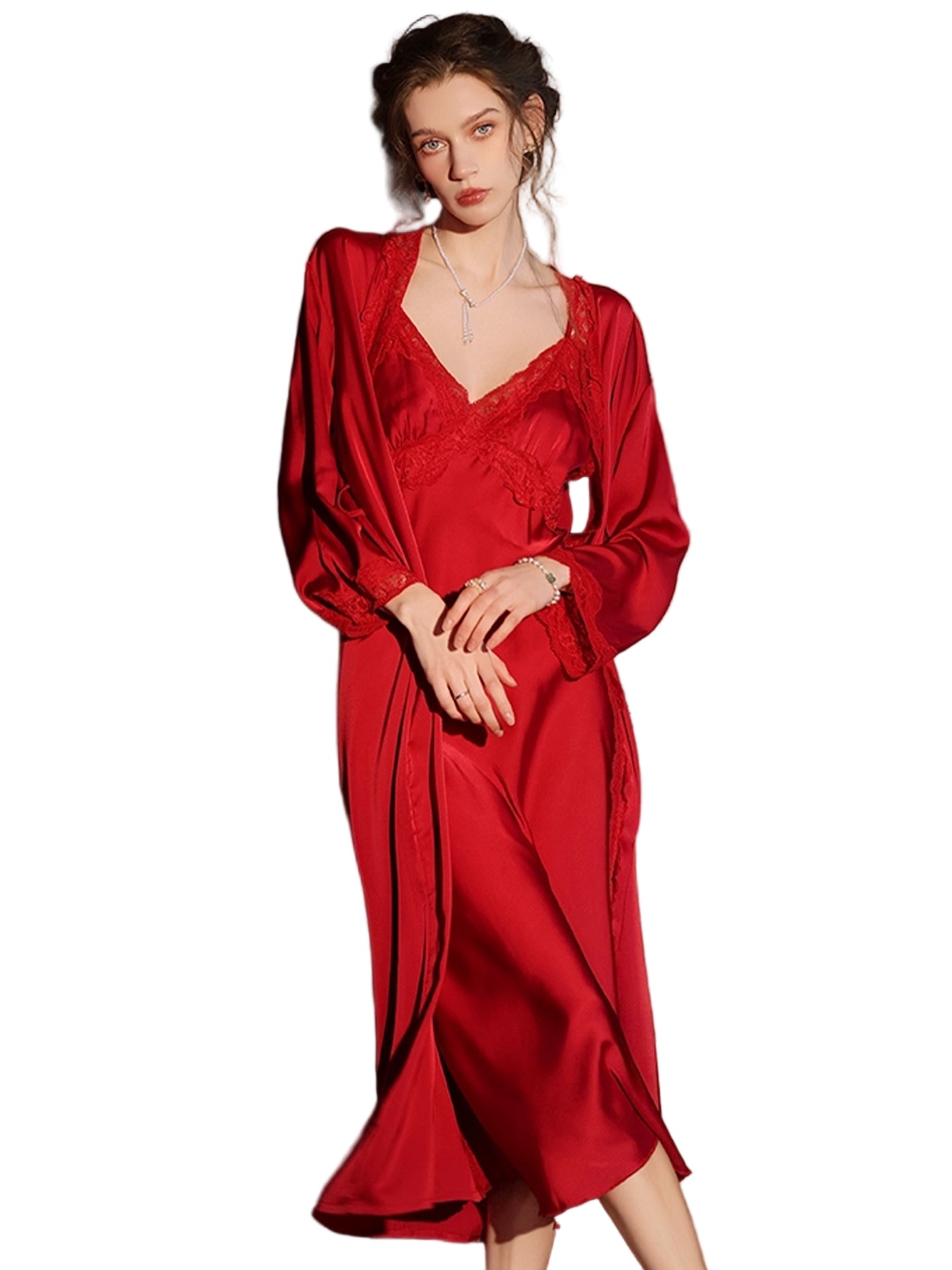 Lace Long Bridal Robe Sleepwear Set