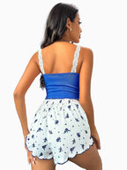 Floral Ribbed Lace Cami Short PJ Set
