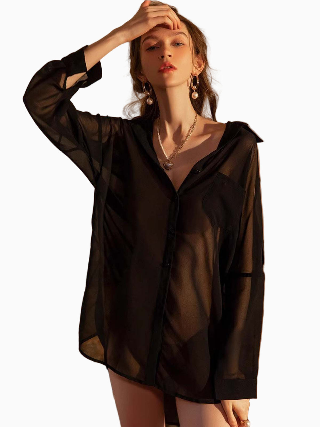 Women’s Sexy Sheer Mesh Lingerie Shirt – See-Through Top