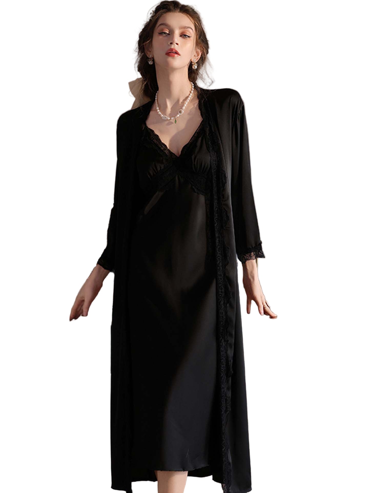 Lace Long Bridal Robe Sleepwear Set