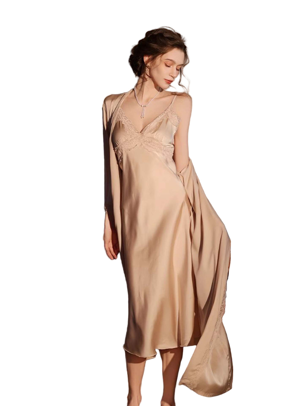 Lace Long Bridal Robe Sleepwear Set