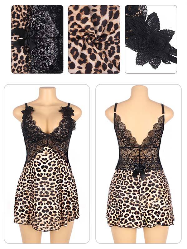 Women’s Deep V Lace Mesh One-Piece Nightgown Lingerie