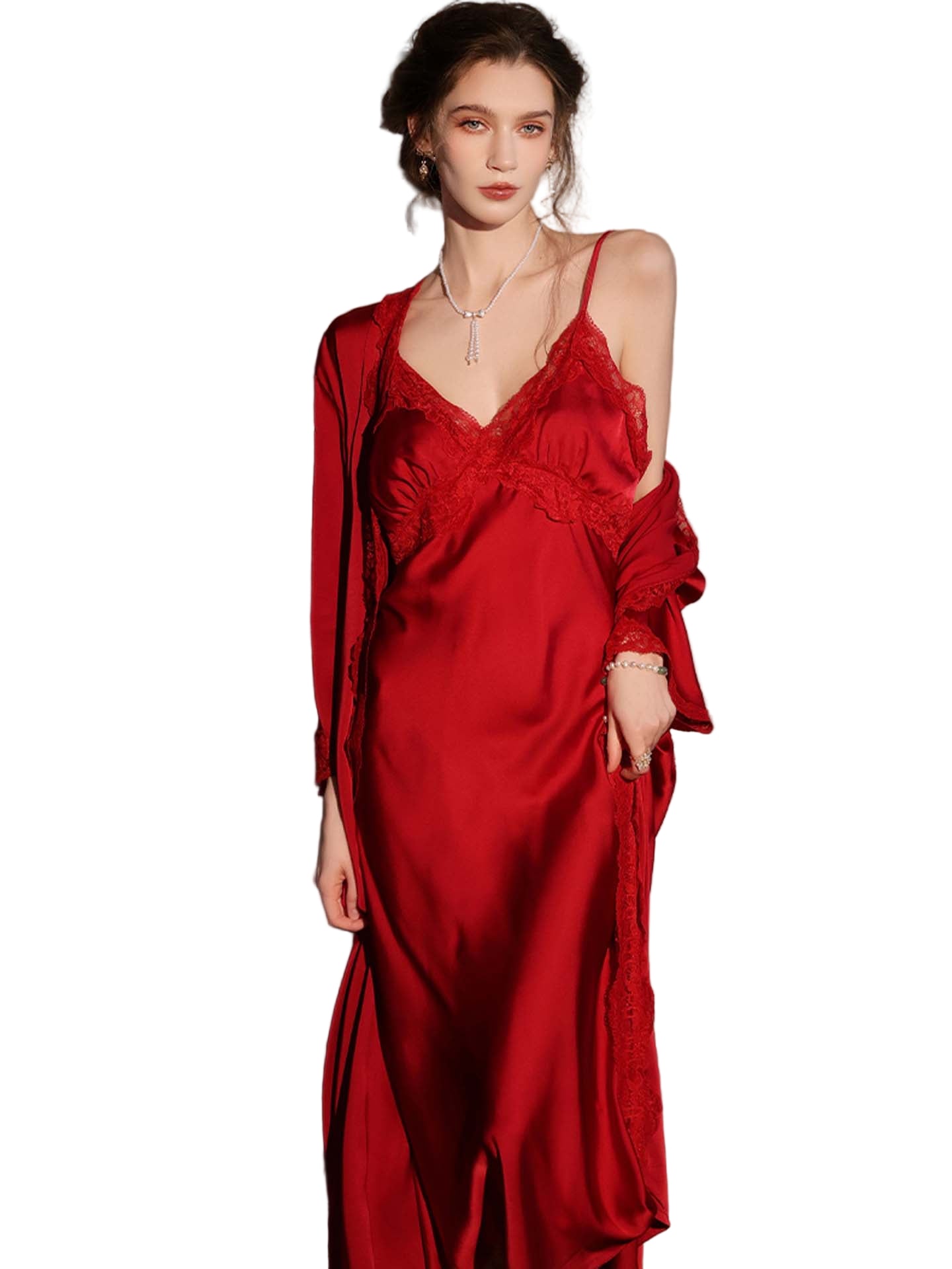 Lace Long Bridal Robe Sleepwear Set