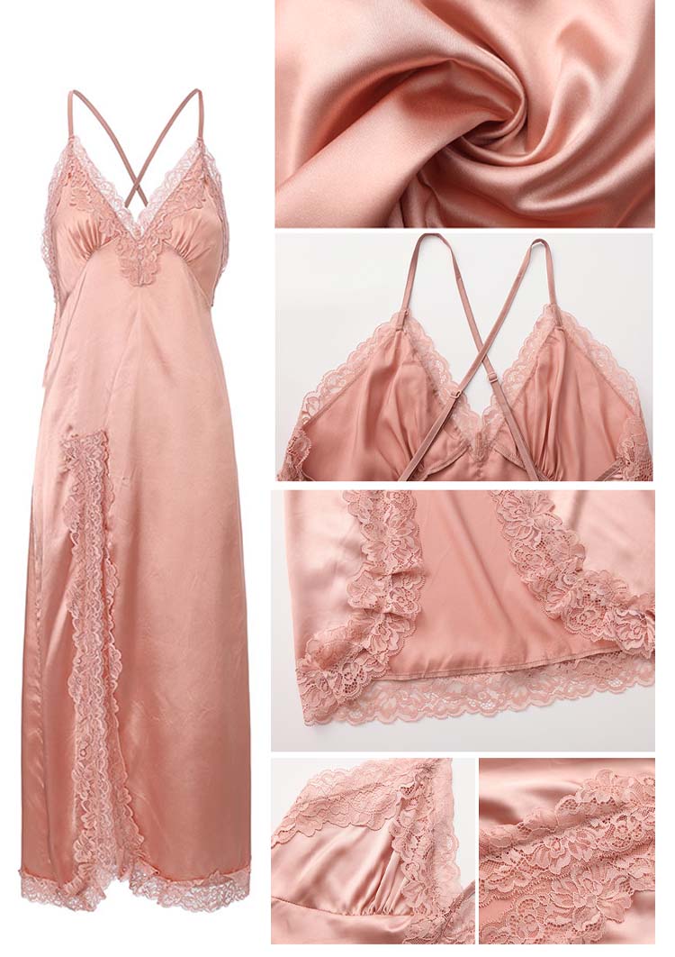 Women’s Silk Satin Lace Chemise Nightgown Sleepwear