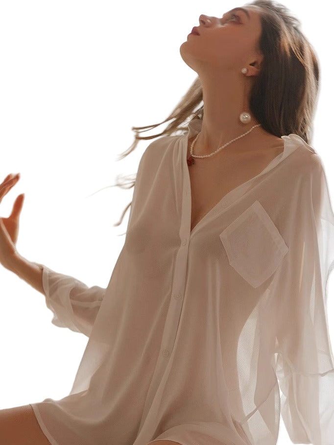 Women’s Sexy Sheer Mesh Lingerie Shirt – See-Through Top