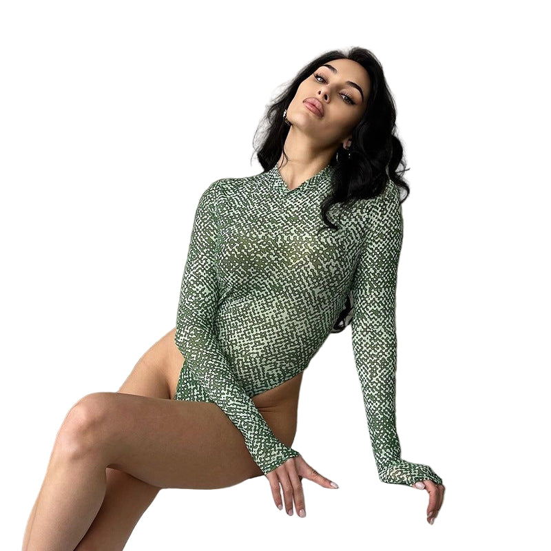 Tie-Dye Mesh Transparent Bodysuit Lingerie for Women