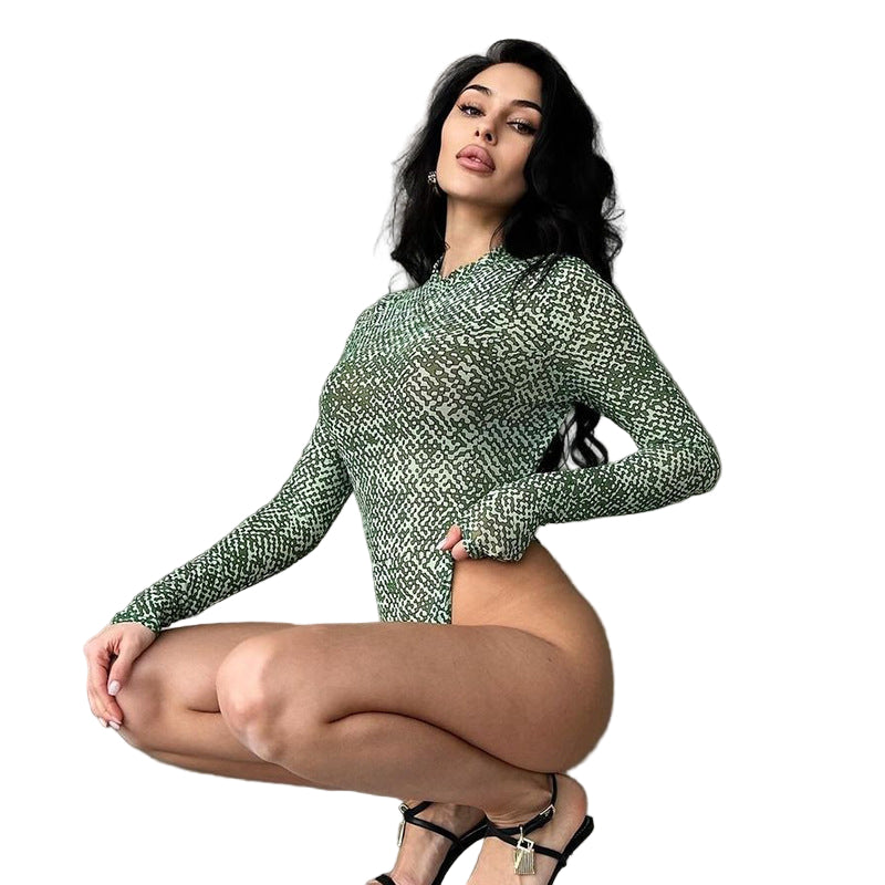 Tie-Dye Mesh Transparent Bodysuit Lingerie for Women