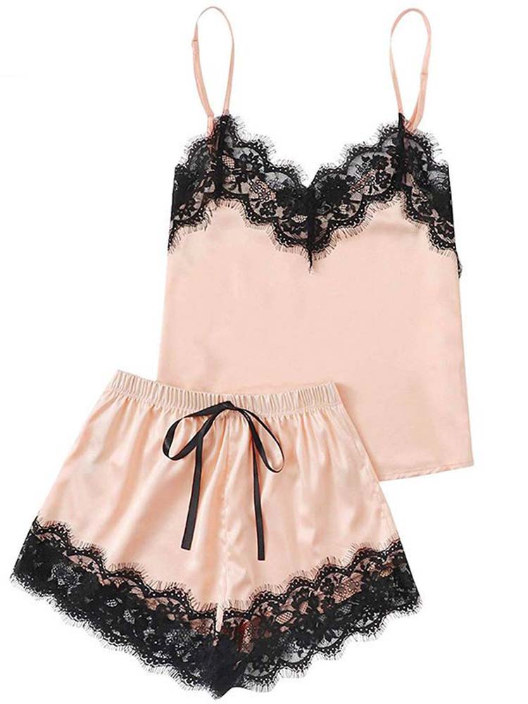 Women’s Silk Satin Lace Cami & Shorts Pajama Set