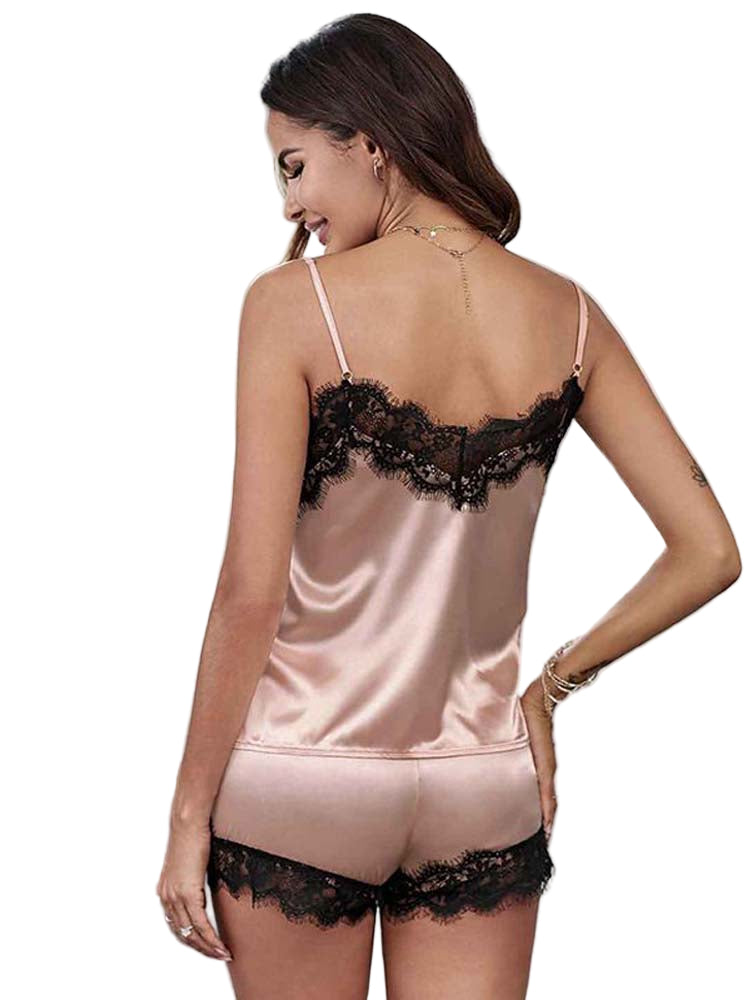Women’s Silk Satin Lace Cami & Shorts Pajama Set