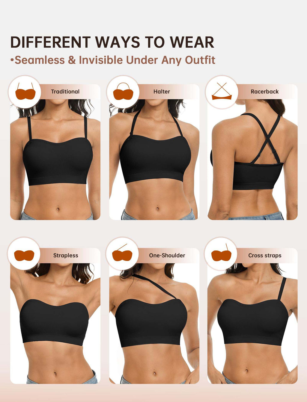 Women’s Strapless Non-Slip Silicone Padded Bandeau Bra