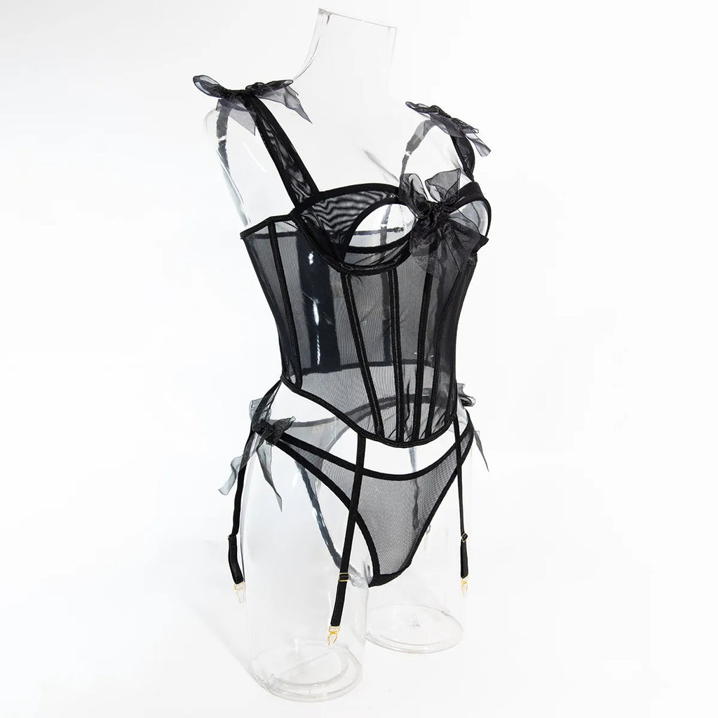 Women’s Sexy Sheer Mesh Fishbone Strap Shapewear Suit