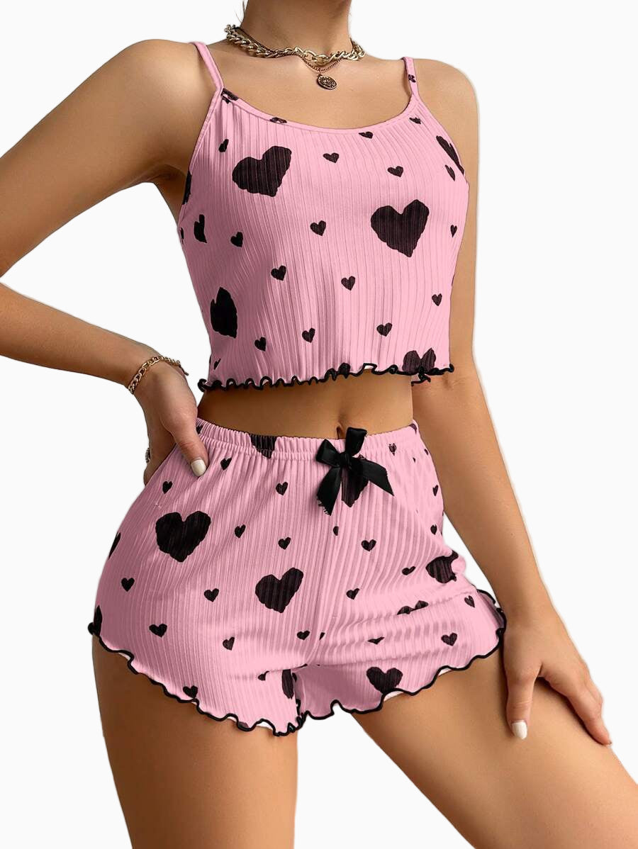 Women’s Graphic Ribbed Crop Cami & Shorts PJ Set
