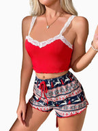 Floral Ribbed Lace Cami Short PJ Set