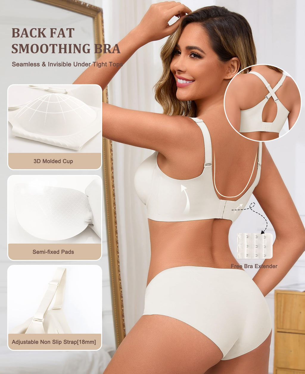 Basic Natural Latex Seamless Deep V Scalloped Neck Cooling Bra