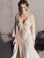 Lace Long Bridal Robe Sleepwear Set